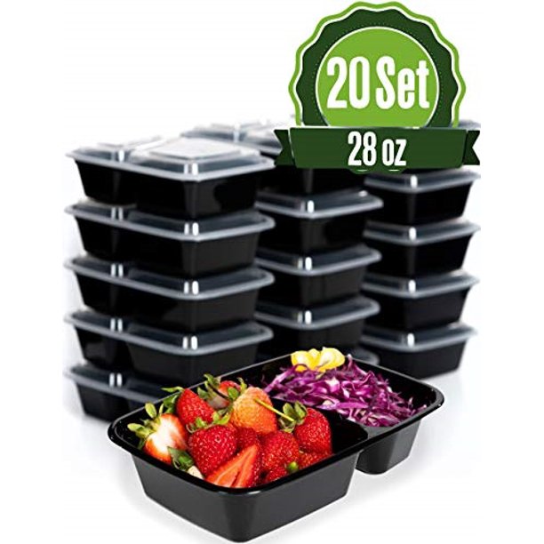 Meal Prep Food Storage Containers with Lids, 2 Compartment 28 oz (20