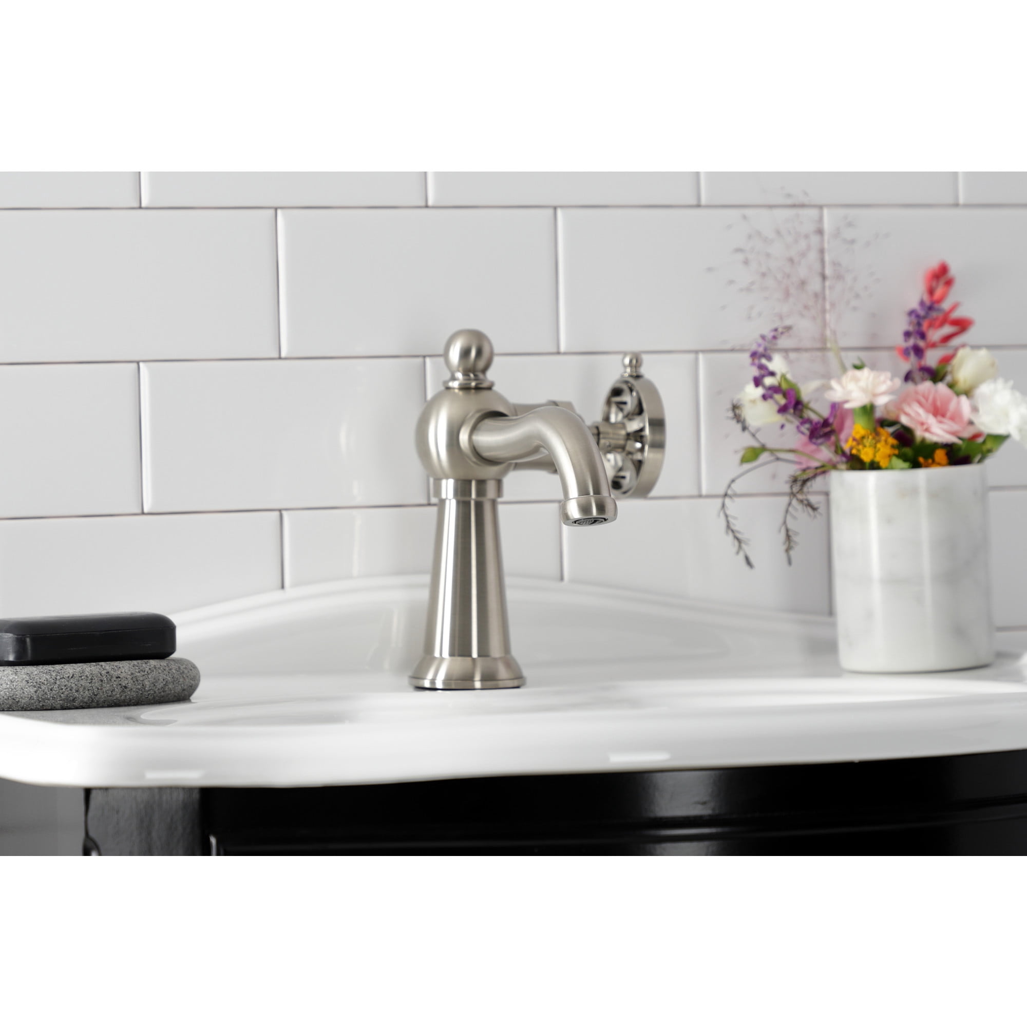 Kingston Brass KS3548RX Belknap One-Handle Single-Hole Bathroom Faucet with Push Pop-Up Drain, Brushed Nickel