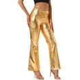 thumbnail image 4 of Allegra K Disco Outfit for Women's Shiny Metallic Wide Leg Pants with Drawstring L Gold, 4 of 5