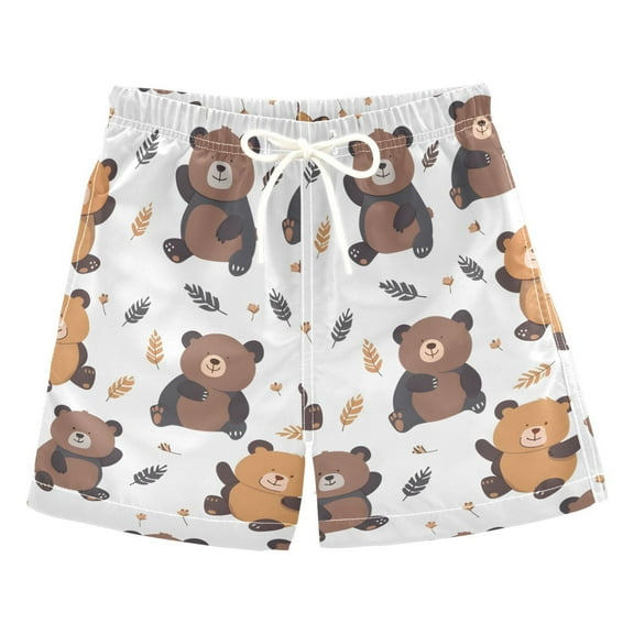 joogoo Boys Swim Trunks Cartoon Bear Beach Board Shorts Drawstring Swimsuit S