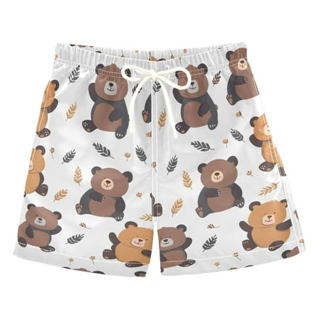 joogoo Boys Swim Trunks Cartoon Bear Beach Board Shorts Drawstring Swimsuit 5T