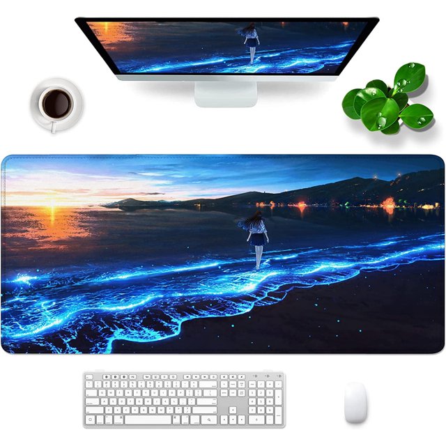 Gaming Anime Mouse Pad XXL Extra Large Mouse Pad for Desk 35x15.7x0.12inch Desk Mat Extended Keyboard Mouse Pad with Personalized Design for Laptop, Computer PC (Sea Wave)