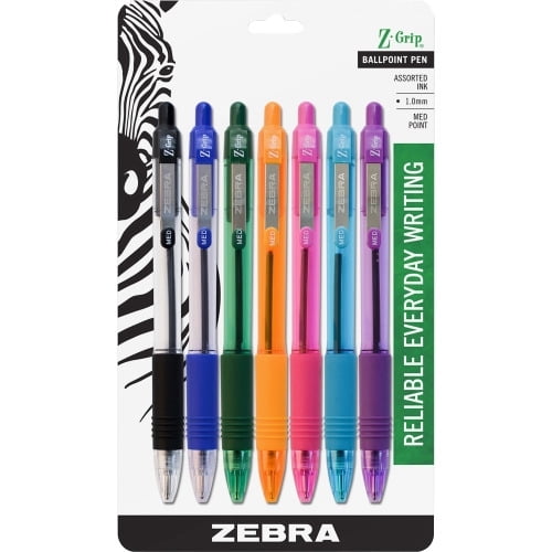 Zebra Pen Z-Grip Retractable Ballpoint Pens Medium Pen Point - 1 mm Pen Point Size - Retractable - Assorted - Assorted Barrel - 7 / Pack