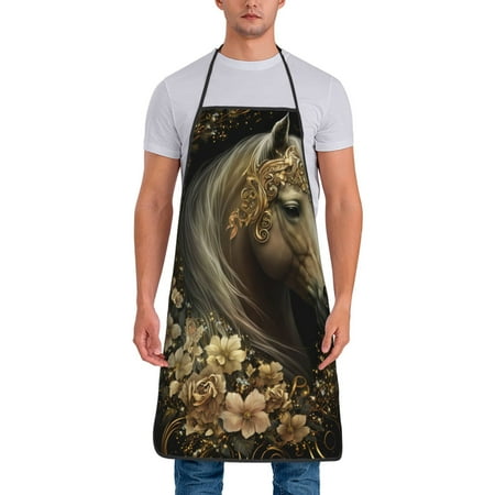 

Xecao Palatial Gold Pattern Horse Print Funny BBQ Chef Aprons for Men Women Adjustable Kitchen Cooking Aprons with Pocket Waterproof Oil Proof No Pilling Fading