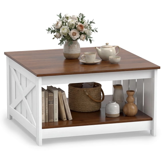 Gymax 31'' Wooden Square Coffee Table w/Storage Shelf Open Compartment for Living Room