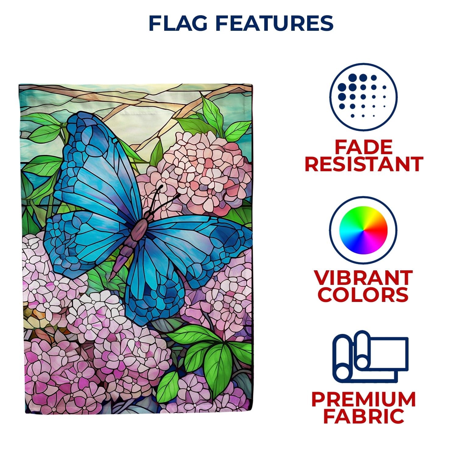 America Forever Butterfly And Lilac House Flag, 28 x 40 inch Double Sided, Stained Glass Blue Butterfly Lilac, Spring Flower Outdoor Decorative Flag