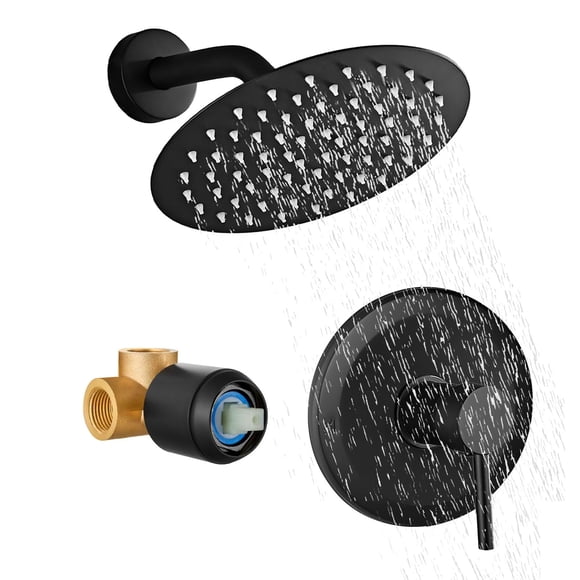 Juego de grifos de ducha HUCKLE con cabezal de ducha tipo lluvia de 15 cm, color negro
