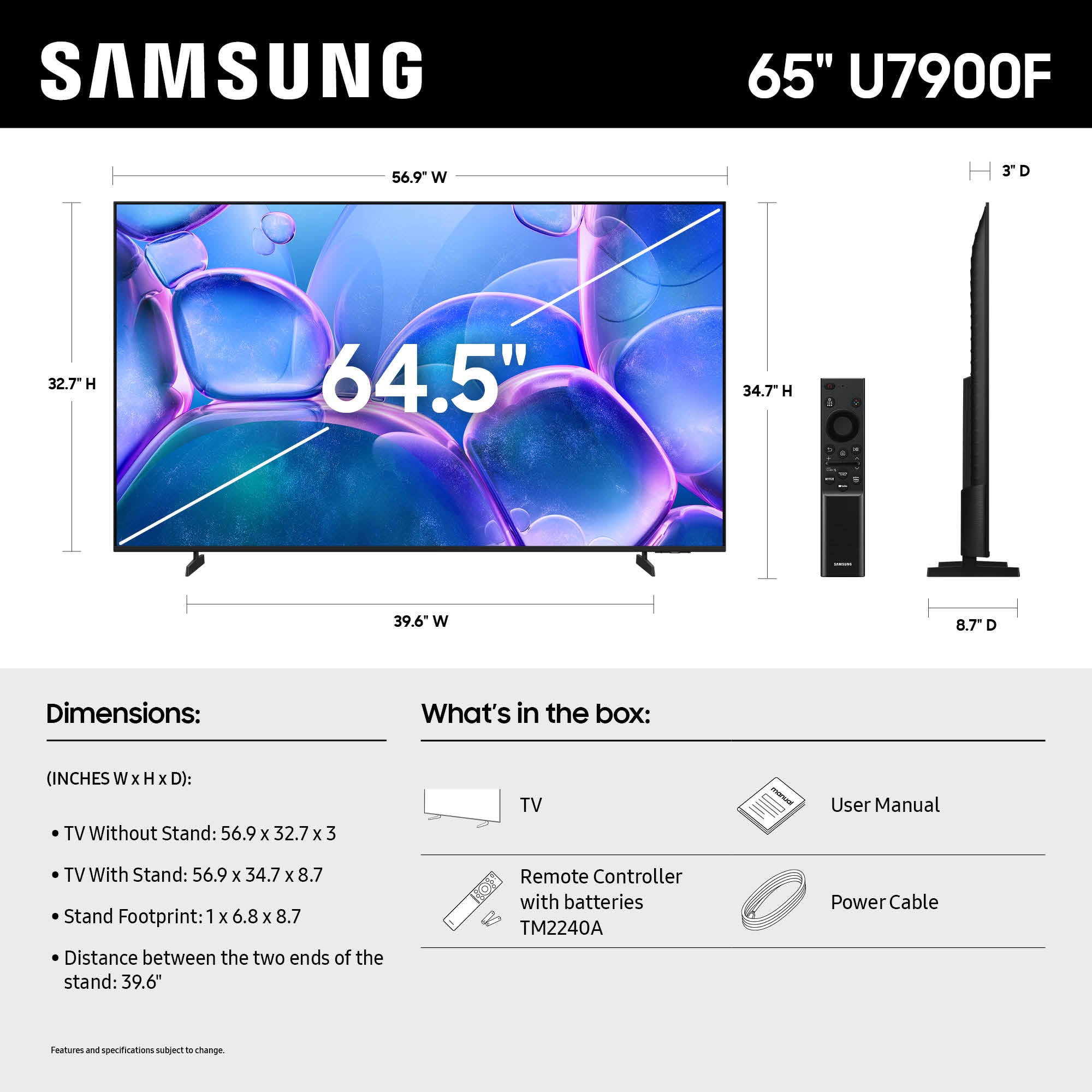 Samsung 65” Class Crystal UHD U7900F 4K Smart TV 2025 - UN65U7900FFXZA
