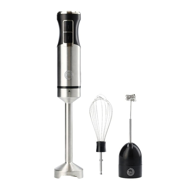 MasterChef Immersion Blender Handheld with Electric Whisk & Milk Frother Attachments, Hand Held Stainless Steel Stick Emulsifier for Making Baby Food