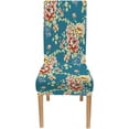 thumbnail image 2 of Floral Redand Yellow On A Turquoise Color Dining Chair Covers Set of 4,Stretch Parsons Chair Slipcovers Universal Removable Washable Chair Seat Covers Protector for Dining Room,Kitchen, 2 of 6
