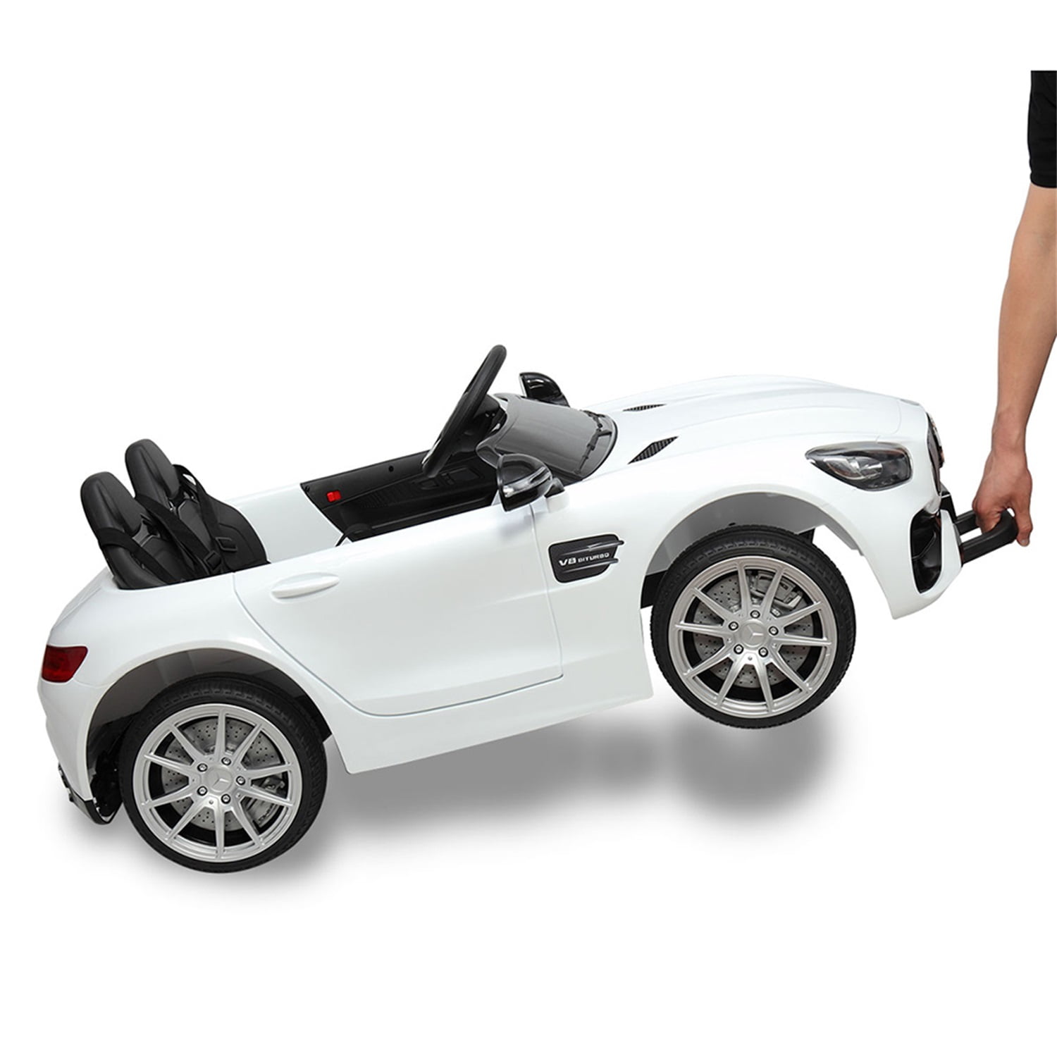 CIPACHO 12V Kids Ride On Toy Car 2-Seat Mercedes-Benz GT Licensed with MP3, Radio, Speed Shift, LED Lights, White