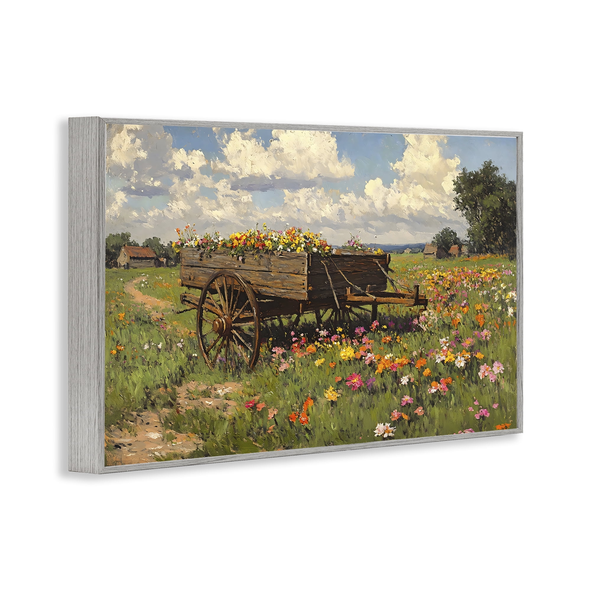 Stupell Industries Wildflower Wagon in Bloom Gray Framed Giclee Art, design by Franklyn Gregory