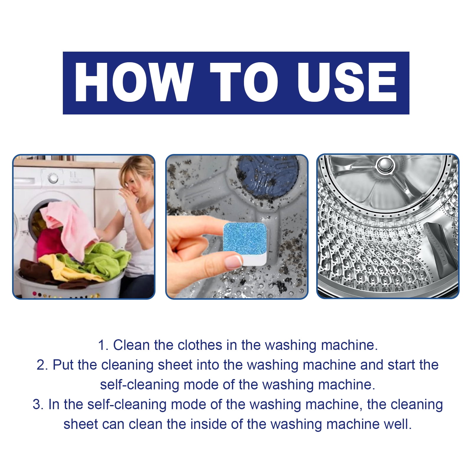 Alvantor Washing Machine Cleaning Tablets, Deep Cleaning Descaler for Front Load, Top Load & HE Washers, Remove Odor, Limescale and Grime, 12 pack