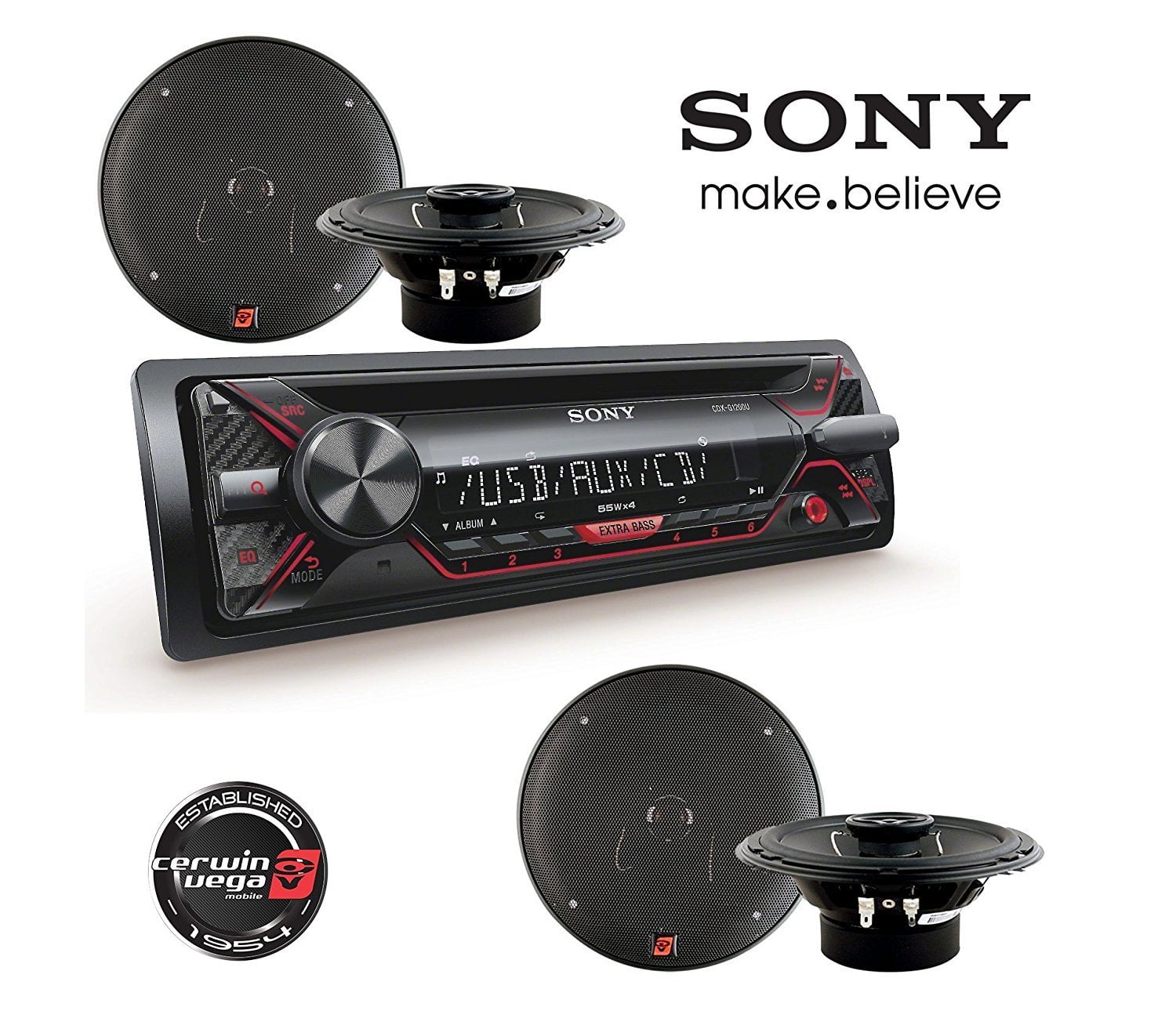 papier band Gepolijst SONY Car Audio CD MP3 USB Stereo Radio Player, Front Aux Input W/ 6.5-Inch  300 Watts Max 2-Way Coaxial Speaker Set - Walmart.com