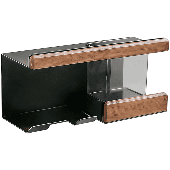 Wall Mounted Hair Dryer Holder with Extended Shelf, Walnut Gray Bathroom Organizer, No-Drill Adhesive or Drilling Installation, Metal and Wood Floating Shelves for Bathroom, Salon