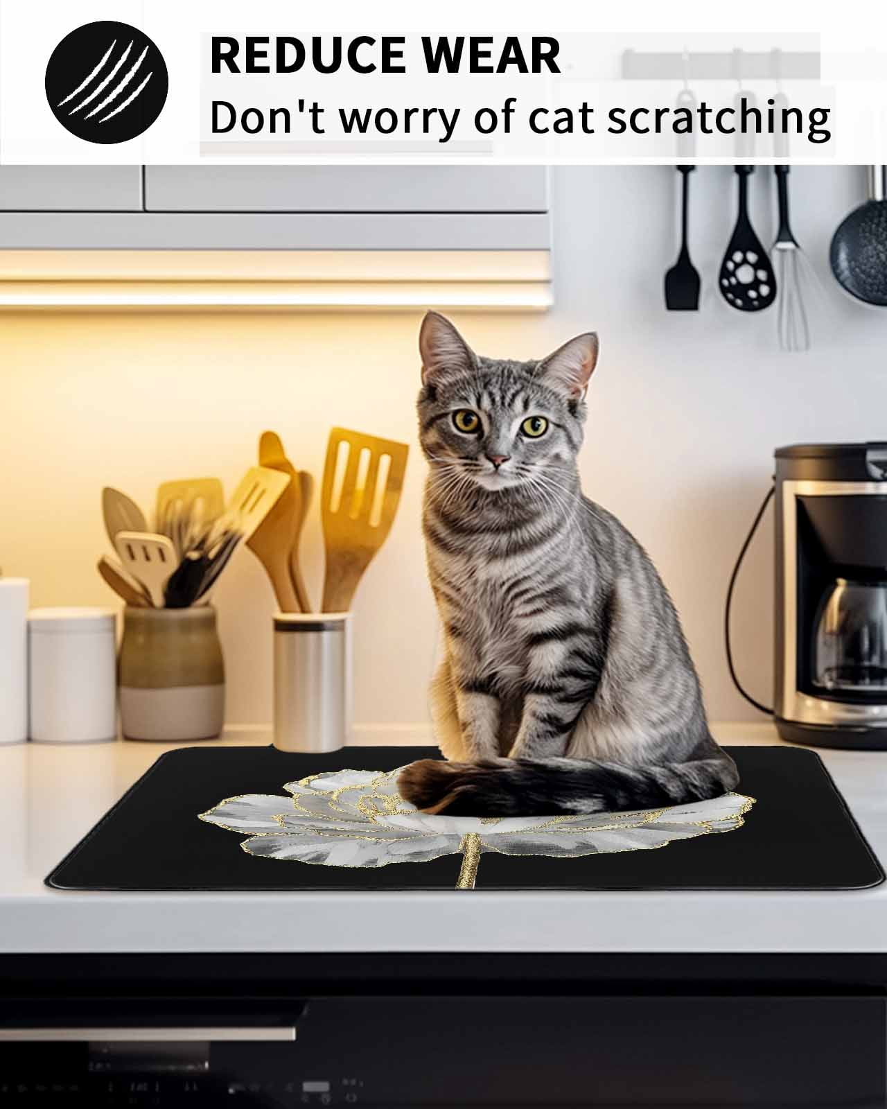Stove Top Covers for Electric Stove, Flower Black Glass Stovetop Cover Protector, Gold White Abstract Floral Aesthetic Induction Cooktop Protector Oven Mat for Kitchen Countertop 24"x21"