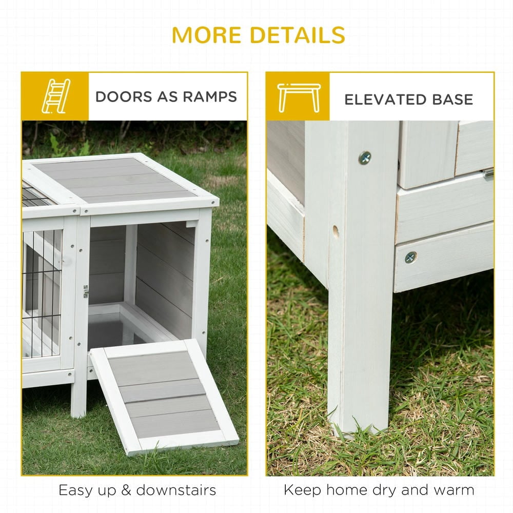 Spaco Rabbit Hutch, Guinea Pig House with Pull-Out Tray and Divided Board, Bunny Cage for Indoor, White