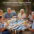 thumbnail image 3 of Round Outdoor Tablecloth with Umbrella Hole and Zipper, Blue Brown White Ombre Tablecloth with Elastic Waterproof, Modern Geometric Gradient Ocean Striped Patio Table Covers for 36" - 44" Tables, 3 of 9