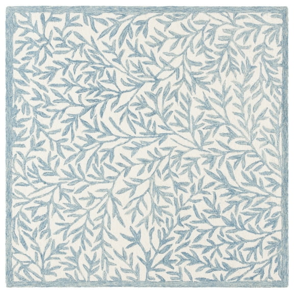 SAFAVIEH Martha Stewart Jardin Jared Floral Area Rug, Ivory/Blue, 6' x 6' Square