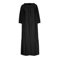 thumbnail image 3 of AherBiu Robe Longue à Manches 3/4 pour Femmes, Col Rond Smocké, Droite, Ample, Décontractée, 3 of 6