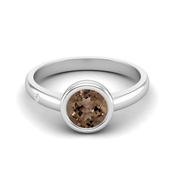 0.85 Ctw Round 925 Sterling Silver Smoky Quartz Solitaire Women Valentines Day Gifts Promise Ring