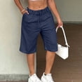 thumbnail image 4 of BUIGTTKLOP Women Cotton Linen Shorts Cotton Knee Length High Waisted Casual Shorts Summer Beach Shorts with Pockets, 4 of 6