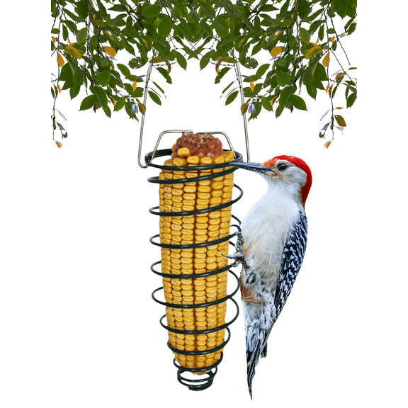 Backyard Essentials Corn Caddy Squirrel Feeder, Metal Hanging Corn Cob and Fruit Feeder