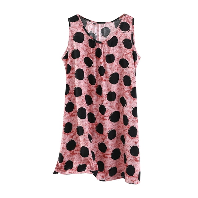 Tranfacy Chemises de Nuit pour Femmes, Chemises de Nuit pour Femmes Grande Taille, Chemise de Nuit Ample Décontractée et Tendance à Imprimé, Col Rond, Sans Manches, Confortable