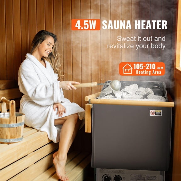 4.5 kW 220V Sauna Heater with Built in Control Panel 3 Hour Timer Adjustable Temperature for Home Hotel Shower Rooms up to 210 Cubic Feet FCC Certified