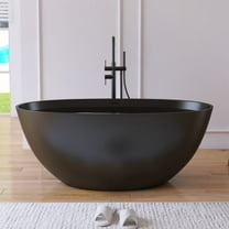 MEDUNJESS 55" Solid Surface Resin Freestanding Bathtub, Modern Stone Resin Soaking Tubs Freestanding Bathtub, Matte Black