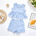 thumbnail image 4 of larppty Toddler Baby Girl Summer Outfits Plaid Ruffle Sleeveless Shirt Tank Dress Top and Shorts Summer Clothes Set 2 Piece (Z01-Blue, 12-18 Months), 4 of 7