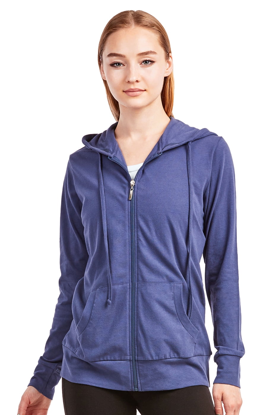 Sofra - Women's Thin Cotton Zip Up Hoodie Jacket (L, Denim) - Walmart ...
