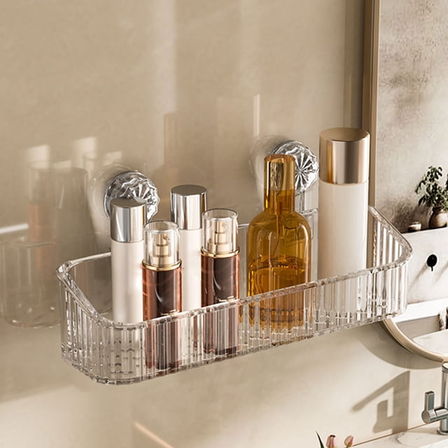 Medium Size Suction Cup Bathroom Shelf No-Drill Wall Mounted Bathroom Storage Rack