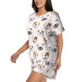 thumbnail image 5 of Lafuoo Bulldog Face Pattern Women's Round Neck Short Sleeve Pajamas Set, Button Pajamas Elastic Band Pajamas Home Wear-Medium, 5 of 9