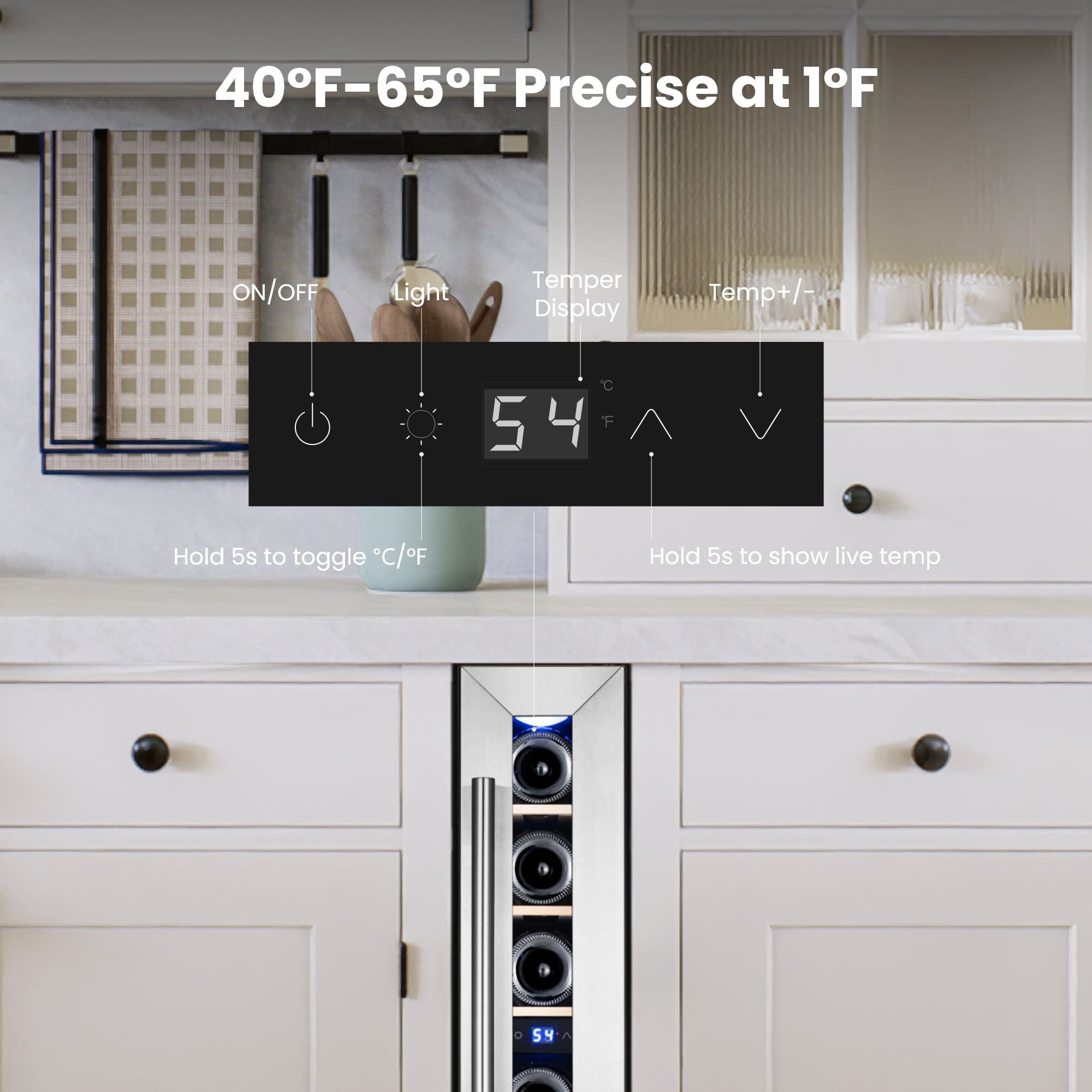 Yeego 7-Bottle Wine Cooler – 40-65°F, Freestanding or Built-In, Glass Door Fridge for Home or Office