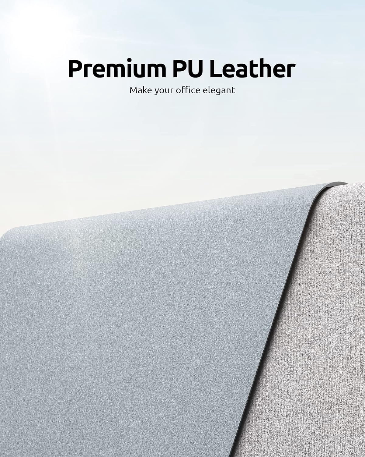 Leather Desk Pad Protector, Office Desk Mat, Large Mouse Pad, Non-Slip PU Leather Desk Blotter, Laptop Desk Pad, Waterproof Desk Writing Pad for Office and Home (Light Grey, 35.4" x 17")