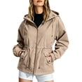 thumbnail image 3 of Outdoor Jackets for Women Plus Size Hooded Long Sleeve Solid Color Windproof Zip Up Casual Windbreaker with Pockets for Hiking Sport Camping Caving Running, 3 of 10