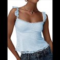 thumbnail image 1 of Camiseta de Tirantes Tipo Babydoll de Encaje para Mujer, con Mangas Transparentes, Estilo Y2k, para Salir de Verano. Azul L, 1 of 8