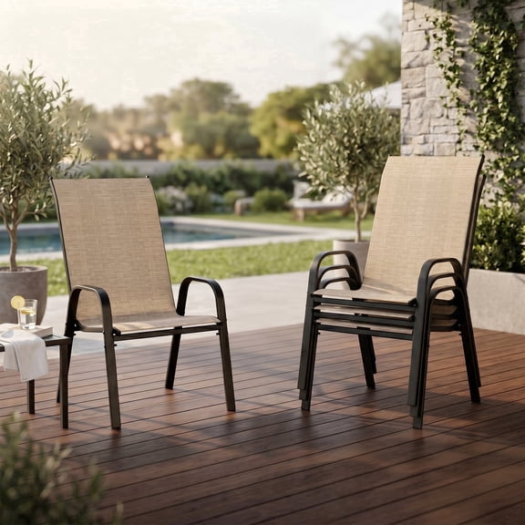 Guqiart Patio Chairs Set of 4, Stackable Outdoor Dining Chairs, All-Weather Textilene, Metal Frame, 350 lbs Capacity