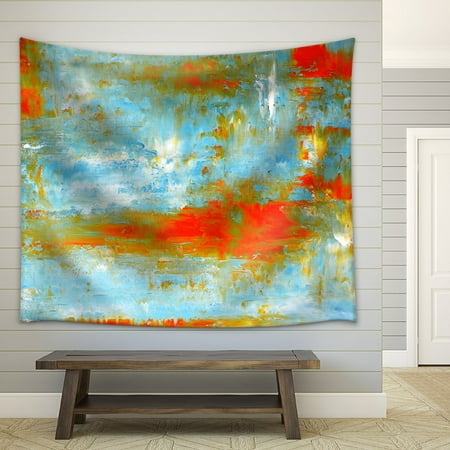 Wall26 Teal And Orange Abstract Art Painting Fabric Wall