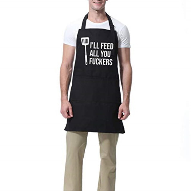 yardwe funny black aprons for men and women - ill feed all you ...