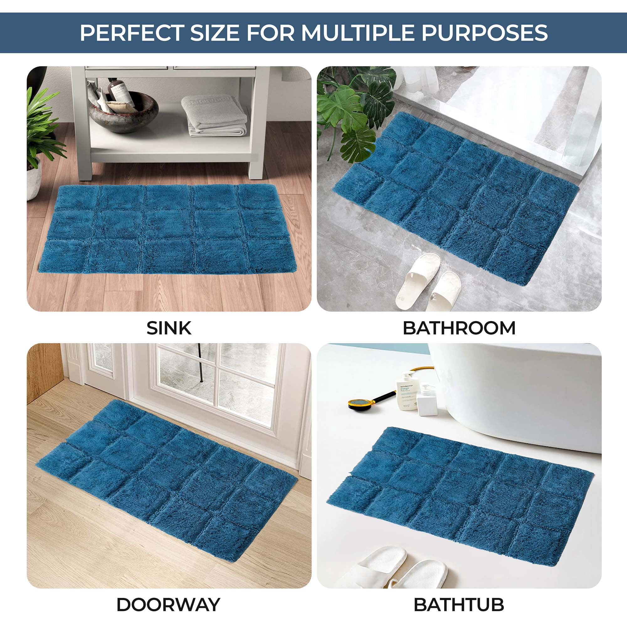 Superior Non-Slip Washable Bath Rug Set, 20" x 30", 24" x 36", Sapphire