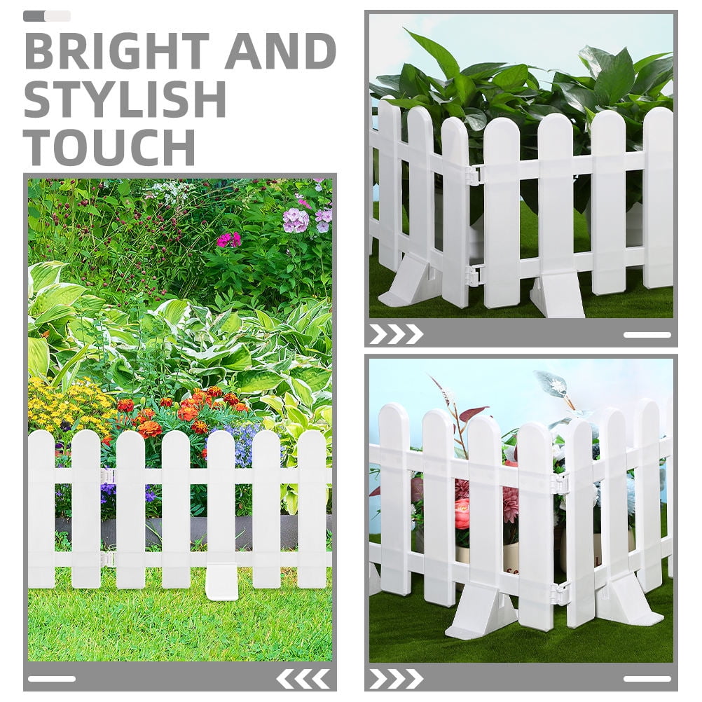 PAMINGONO 4-Pack White Plastic Garden Picket Fence Edging Panels for Lawn, Flowerbeds, Yard Decoration and Outdoor Landscaping
