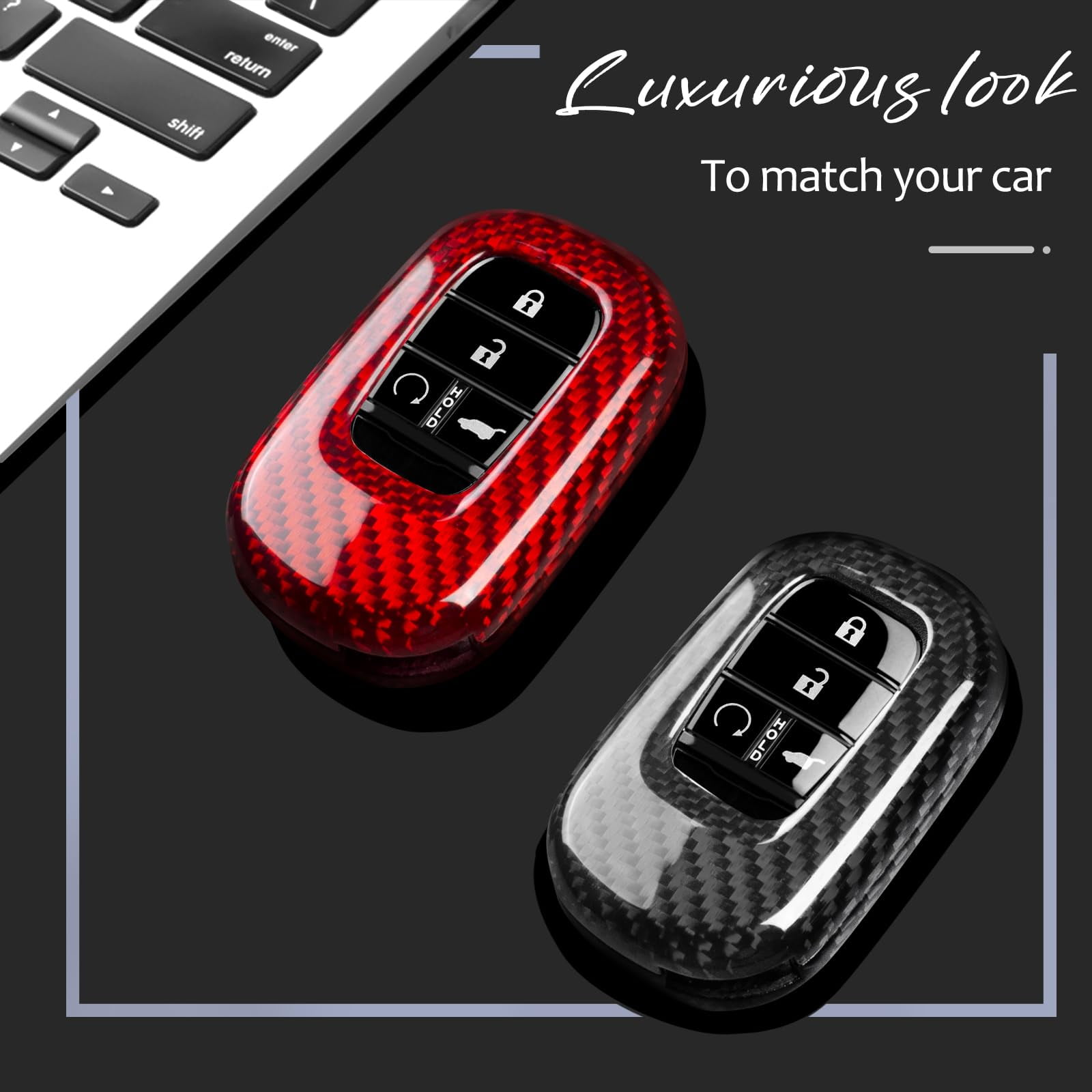 Key Fob Cover Compatible with Honda,Real Carbon Fiber Key Fob Case fits for Honda Civic Type R Key Shell fits for Accord Civic HR-V CR-V Pilot Sport SI EX EX-L Accessories 2023 2024