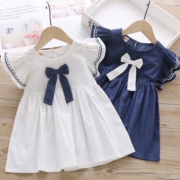 Summer Toddler Kids Baby Girls Cotton Ruffled Sleeveless Bowknot Casual Dress Sweet Princess Dresses Outfits