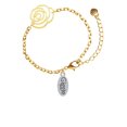 thumbnail image 2 of Delight Jewelry Silvertone Giggle Oval Gold-tone Flower Link Chain Bracelet, 6.75"+2" Extender, 2 of 4