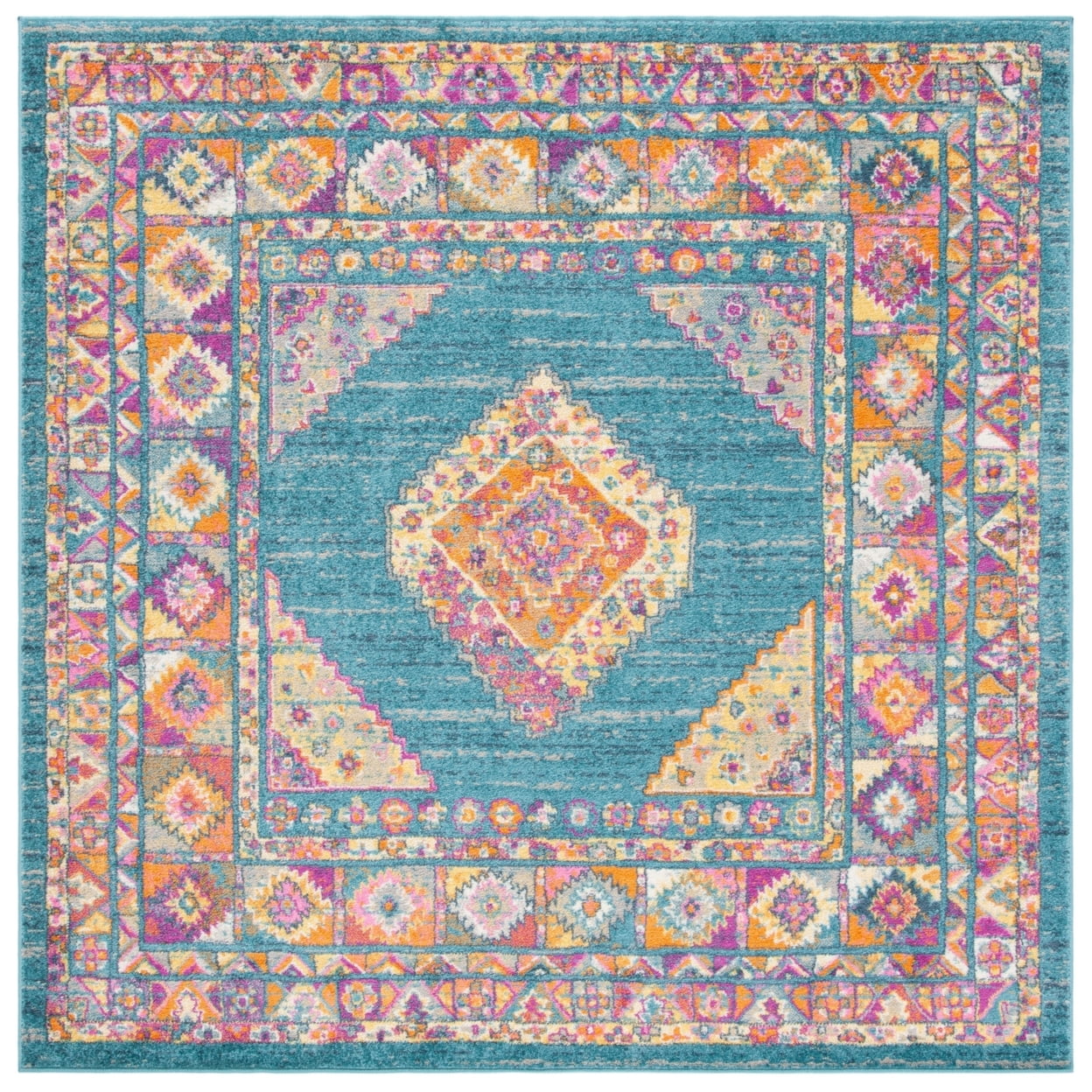 SAFAVIEH Madison Emmet Traditional Area Rug, Light Blue/Orange, 5'1" x 7'6"
