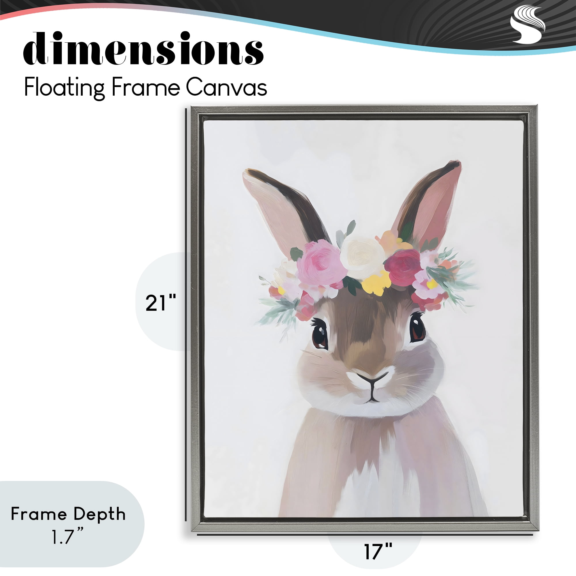 Stupell Industries Flower Crown Rabbit Gray Framed Floater Canvas Wall Art, design by The Prints Vibe