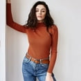 thumbnail image 5 of Women's Mock Turtleneck Long Sleeve Ribbed Knit Fitted Sweater, Soft Thermal Undershirt Tee Ginger ONE SIZE, 5 of 9