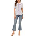 thumbnail image 2 of INSPIRE CHIC Women's Floral Blouse Peter Pan Collar Lace Trim Button Down Shirt White XS, 2 of 6